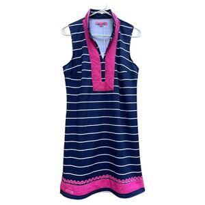 NEW Simply Southern Tunic Dress Navy White Stripes Hot Pink Accents Women Medium